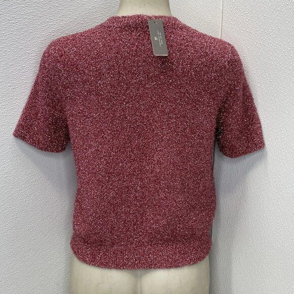 Lela Rose Tinsel Knit Short Sleeve Top Women’s S Pink - Picture 2 of 7